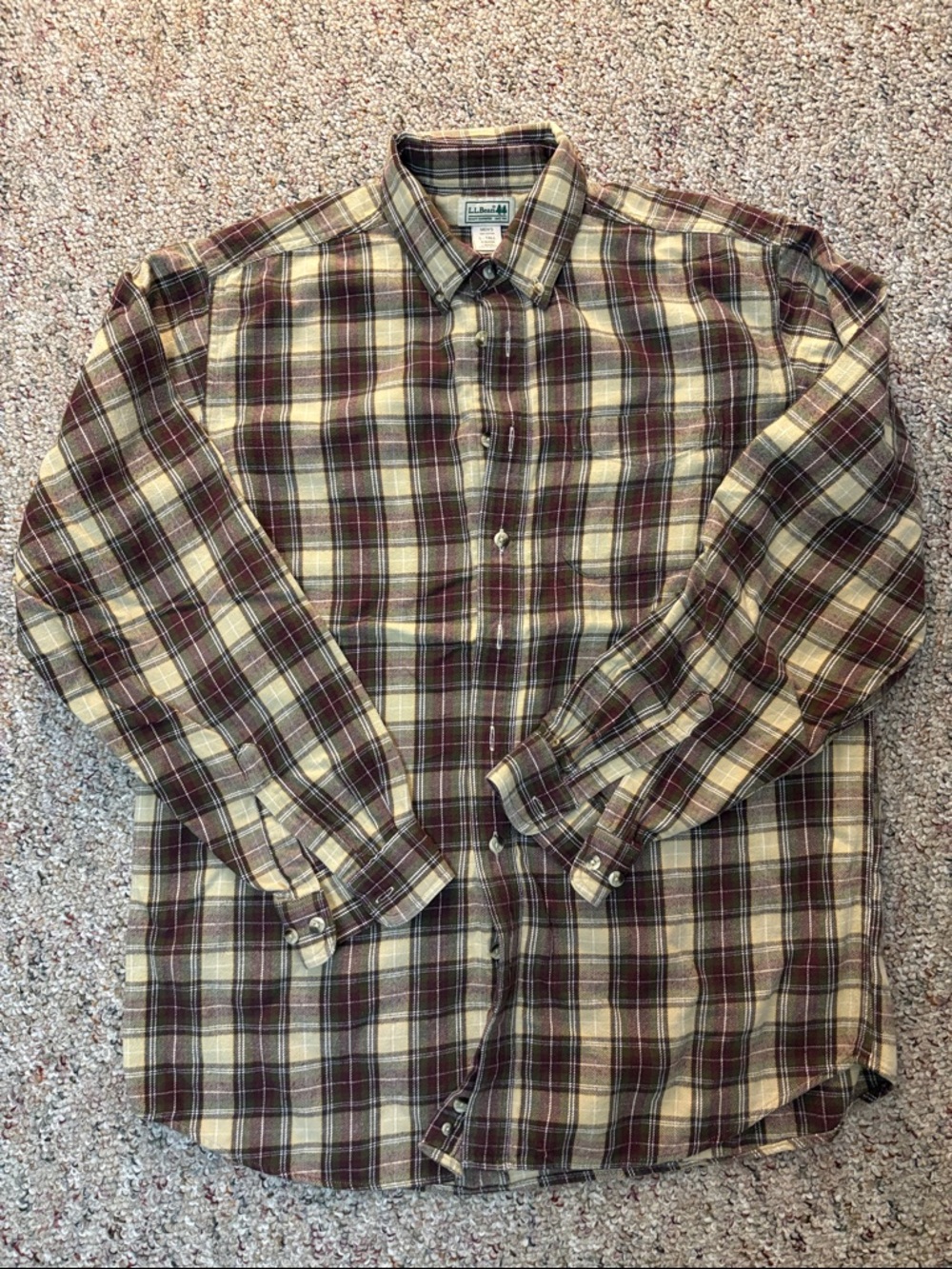 L.L. Bean Men's (tall) Plaid Flannel Shirt - Brown, Green, Red, Tan